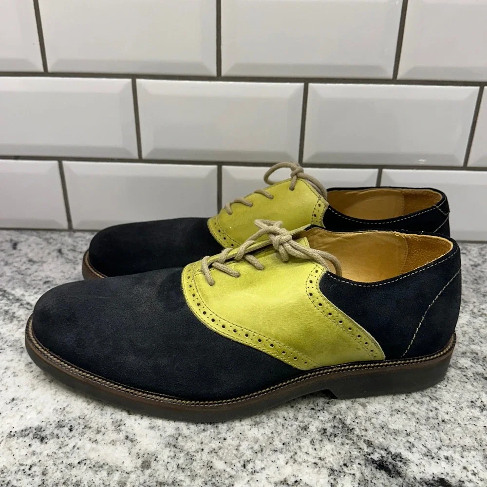 1901 Nordstrom Mens 9.5 Saddle Shoes Navy Lime Green Suede Leather Oxford Retro